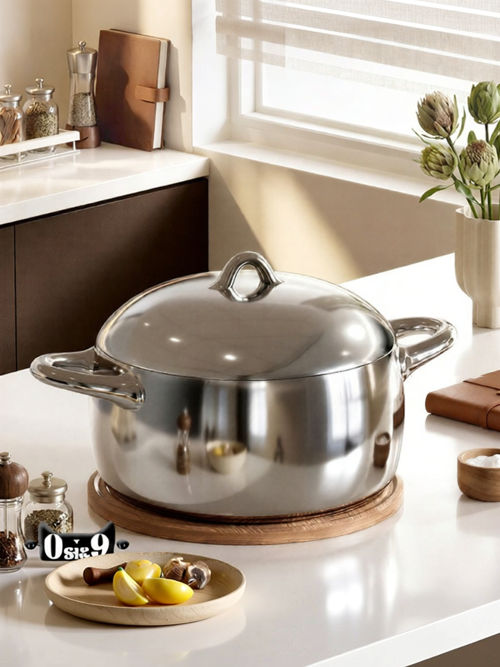 กระทะและหม้อทำครัวเคลือบกันติด Amercook หม้อสตูว์หูคู่ที่เข้ากันได้กับแก๊สในครัวเรือนสแตนเลส