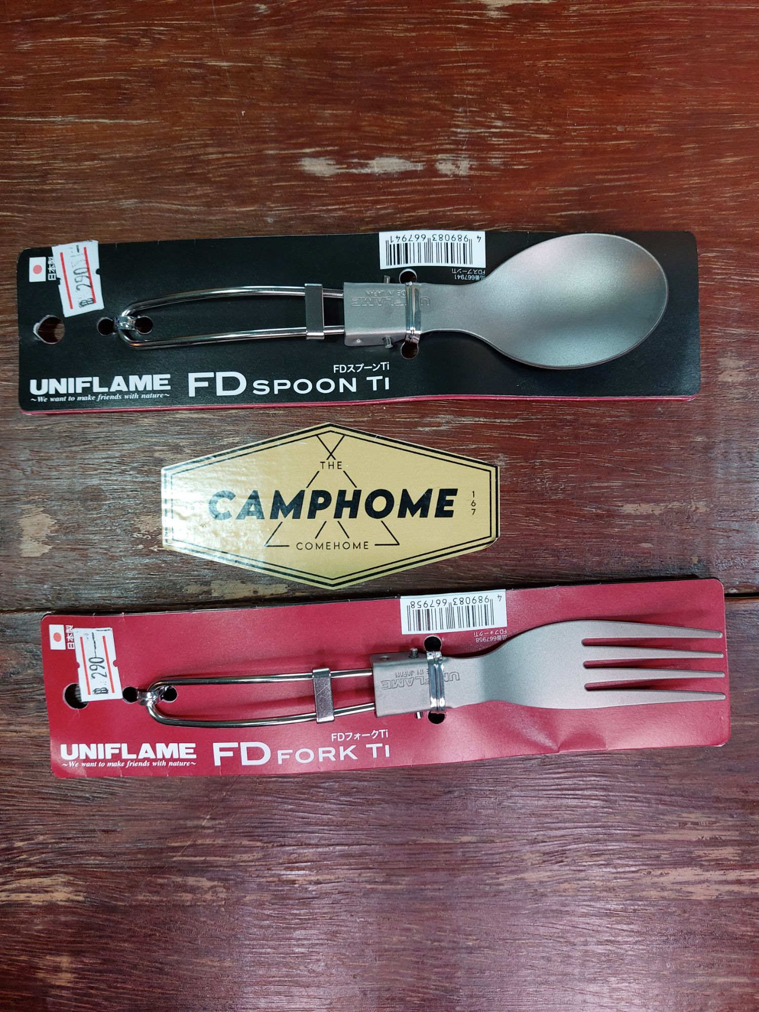 ไททาเนียม　พับได้ตัวทำจาก　FD　FD　ส้อม　ด้ามทำจากสเตนเลส　ช้อน　Japan　in　Ti　Made　Fork　Ti　Spoon　Uniflame　และ