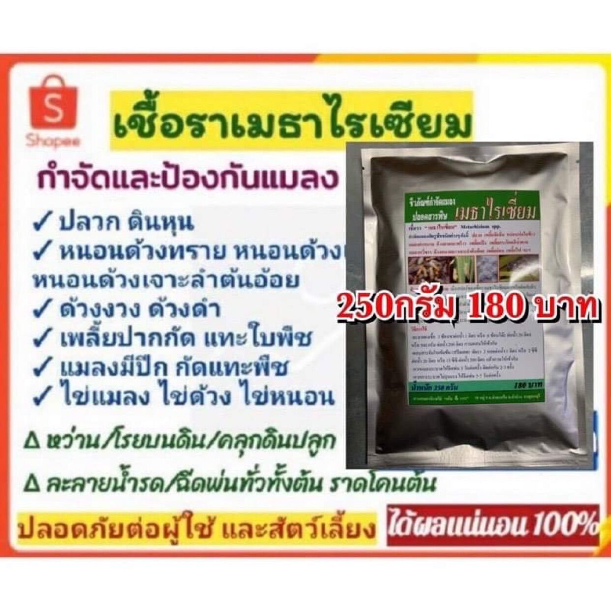 หัวเชื้อ เมธาไรเซียม ขนาด 250 กรัม กำจัดป้องกันด้วงแรดมะพร้าว ด้วงดำ ด้วงหนวดยาว ปลวก ดินหุน เพลี้ย/หนอนกัดกินใบ แมลงปากกัดทุกชนิด