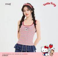 SANFU | เสื้อกล้ามสายเดี่ยว เสื้อ Tank Top ลายทางสีแดงลาย Hello Kitty 