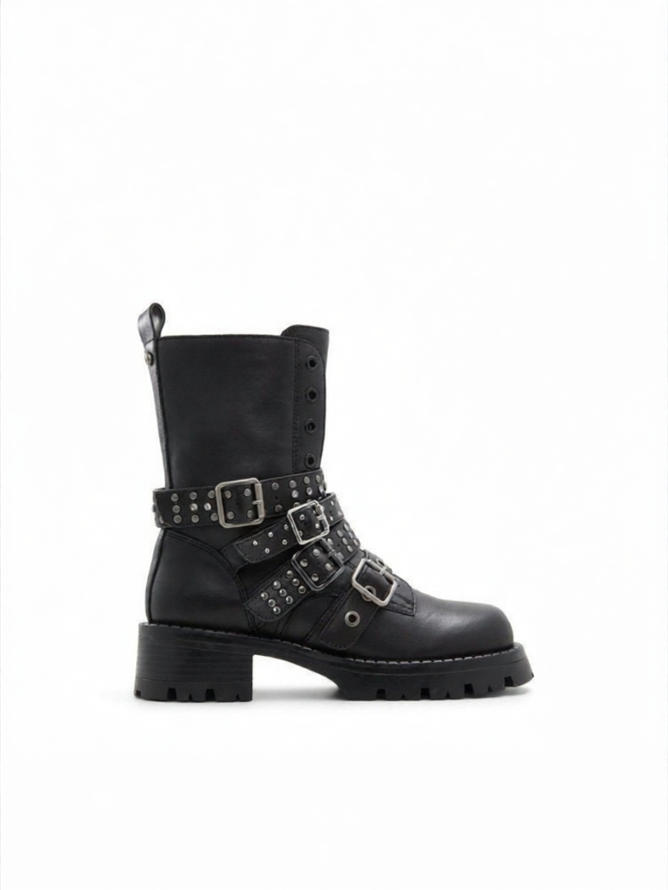 Aldo | Punk Mid-Calf Leather Ankle Boots with Thick Sole and Height Increase ราคา 7,993 บาท*ส่งฟรี