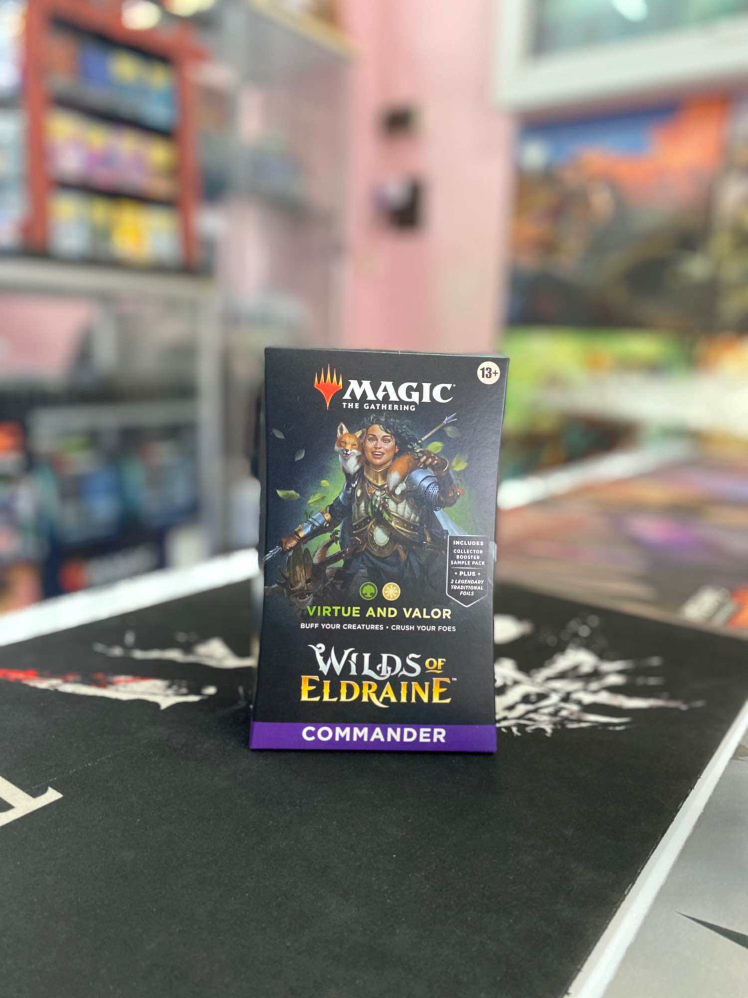 Magic The Gathering Wilds of Eldraine Commander Deck - Virtue and Valor  (100-Card Deck, 2-Card Collector Booster Sample Pack + Accessories)