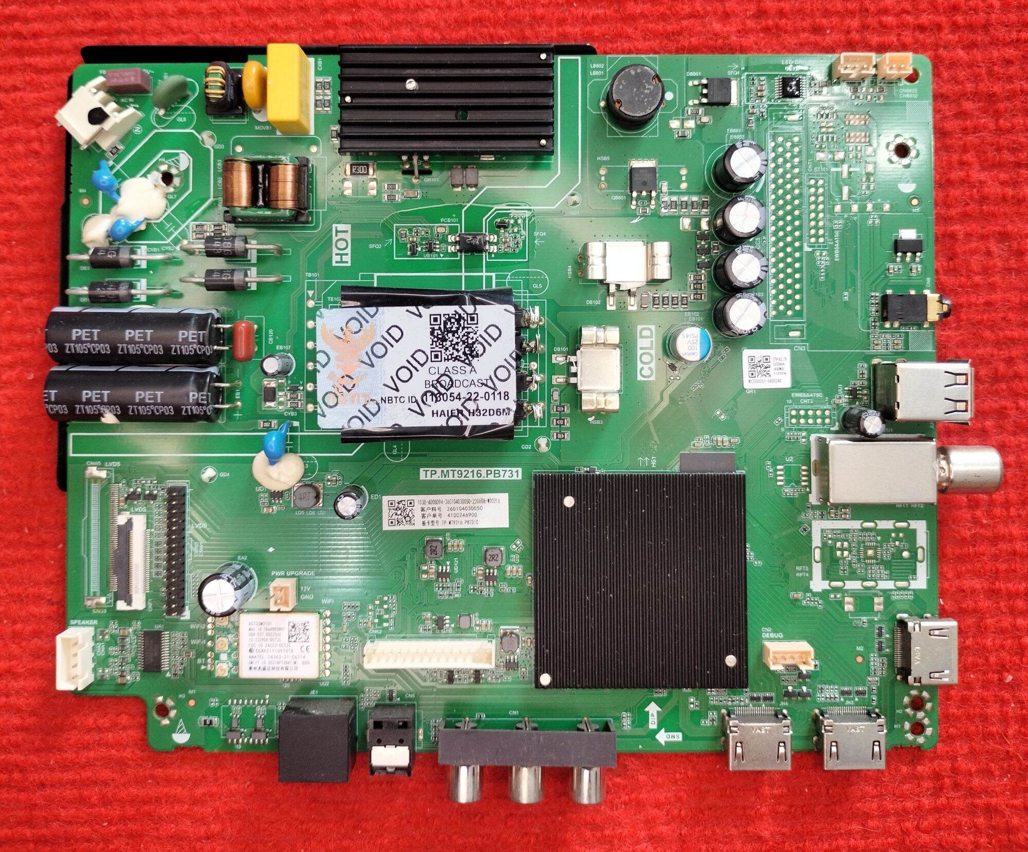 Haier H32D6M Tv Motherboard, Part Number Tp.Mt9216.Pb731, 100% Genuine, Second-Hand, in Good Condition, Tested before Shipping, with Warranty. ราคา 1,080 บาท*ส่งฟรี