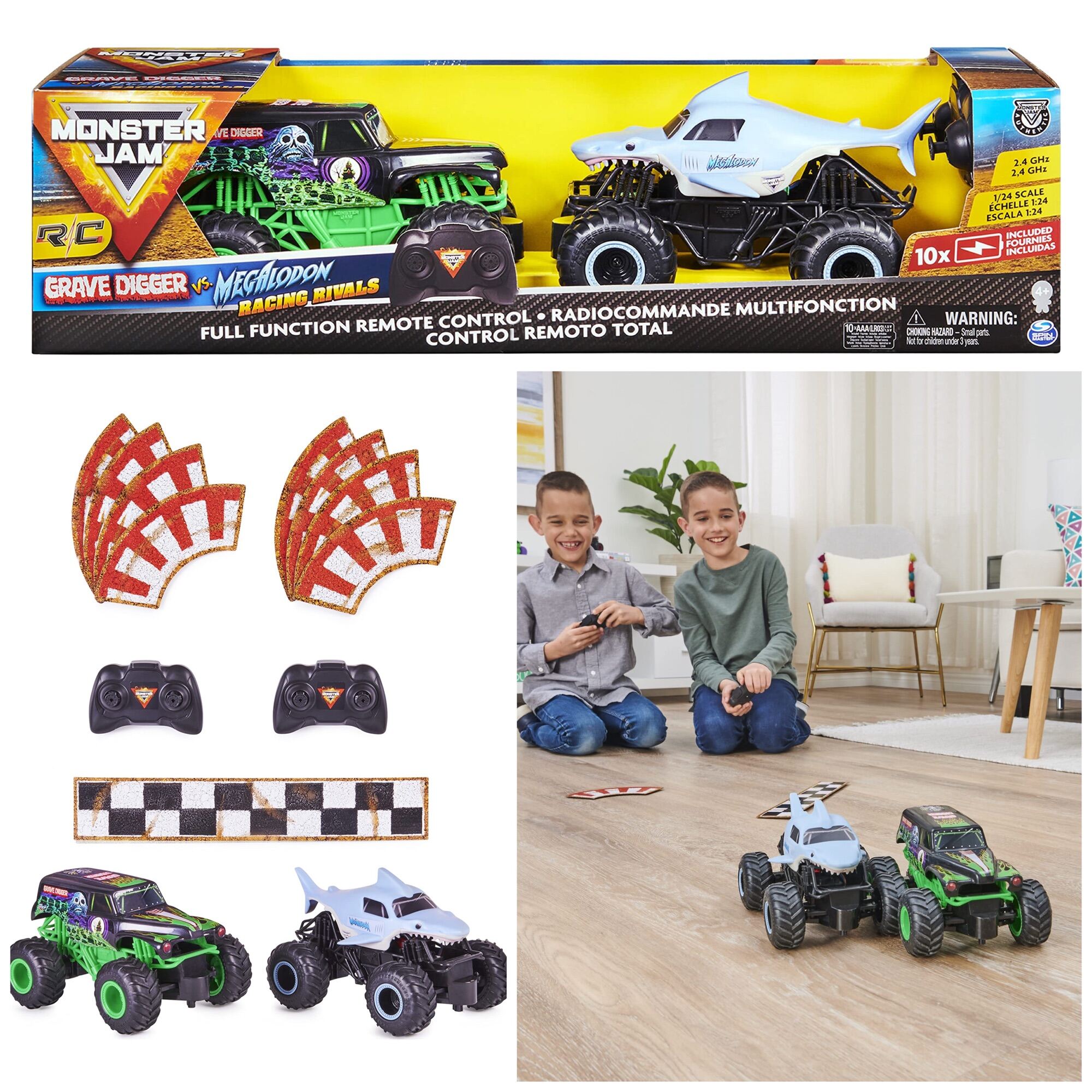 Monster Jam Official Grave Digger Vs Megalodon Racing Rivals Remote Control Monster  Trucks - 1:24 Scale - 2 Pk : Target