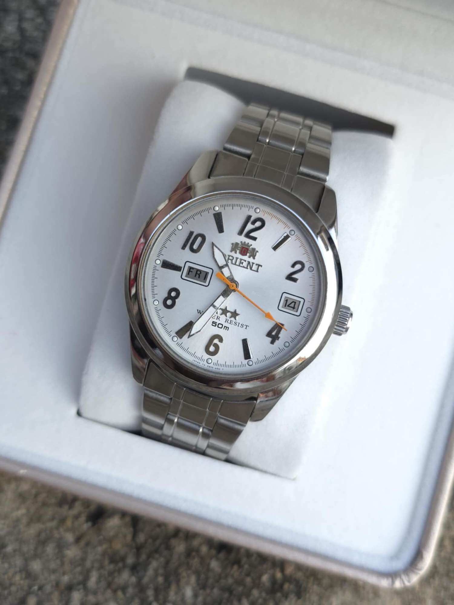 นาฬิกา ORIENT​ Automatic หน้า​บรอนซ์​เงิน 2หน้าต่าง หลักตัวเลข ราคา 2,890 บาท*ส่งฟรี