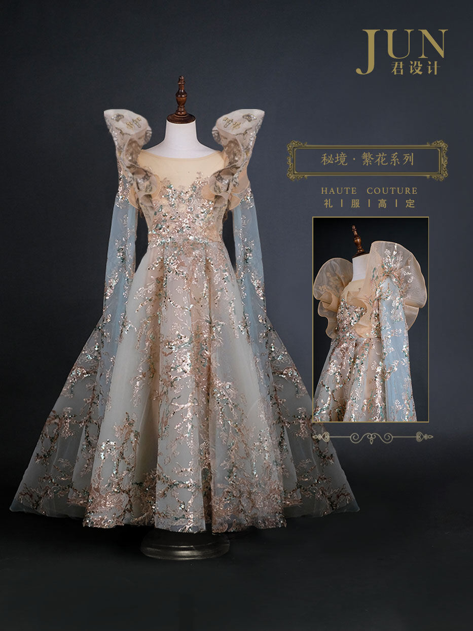 Jun Yue เจ้าหญิงสไตล์เด็กชุด High-End CUSTOM Made ผ้าไนลอนเหมาะสําหรับเด็กผู้หญิงอายุ 4-14 ราคา  27,977 บาท*ส่งฟรี