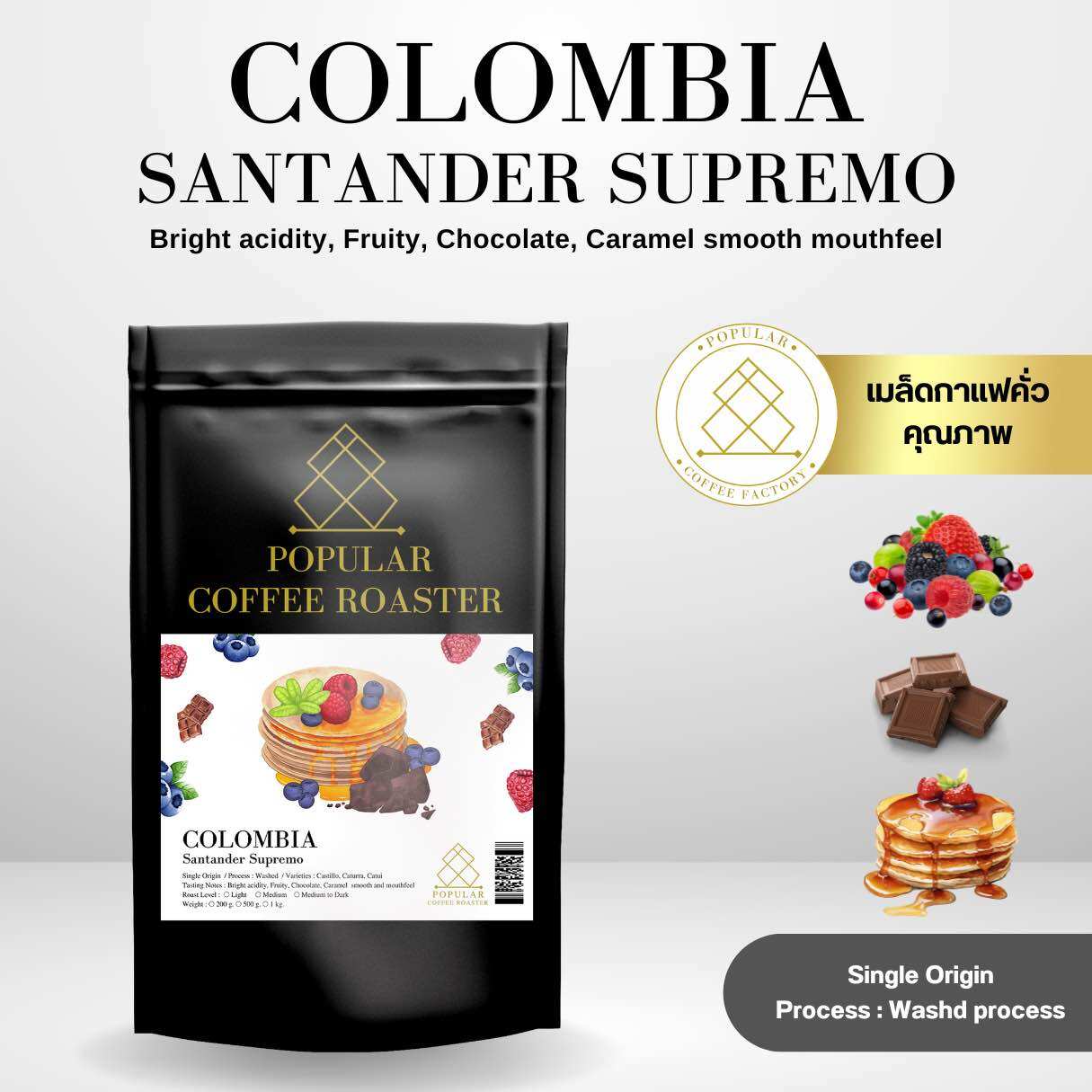 Popular Roaster Colombia Supremo Roasted Coffee Beans - Medium Roast ราคา 220 บาท*ส่งฟรี