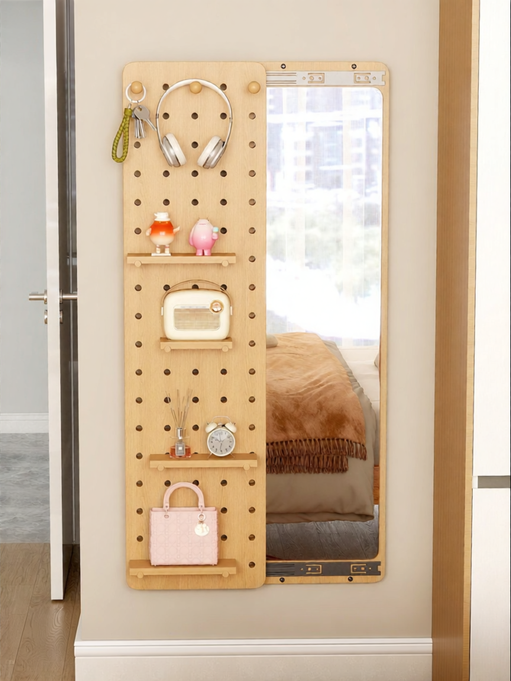 BEIQIVI | Perforated Board Full Length Mirror Sliding Wall Mounted Shelf ราคา 6,386 บาท*ส่งฟรี
