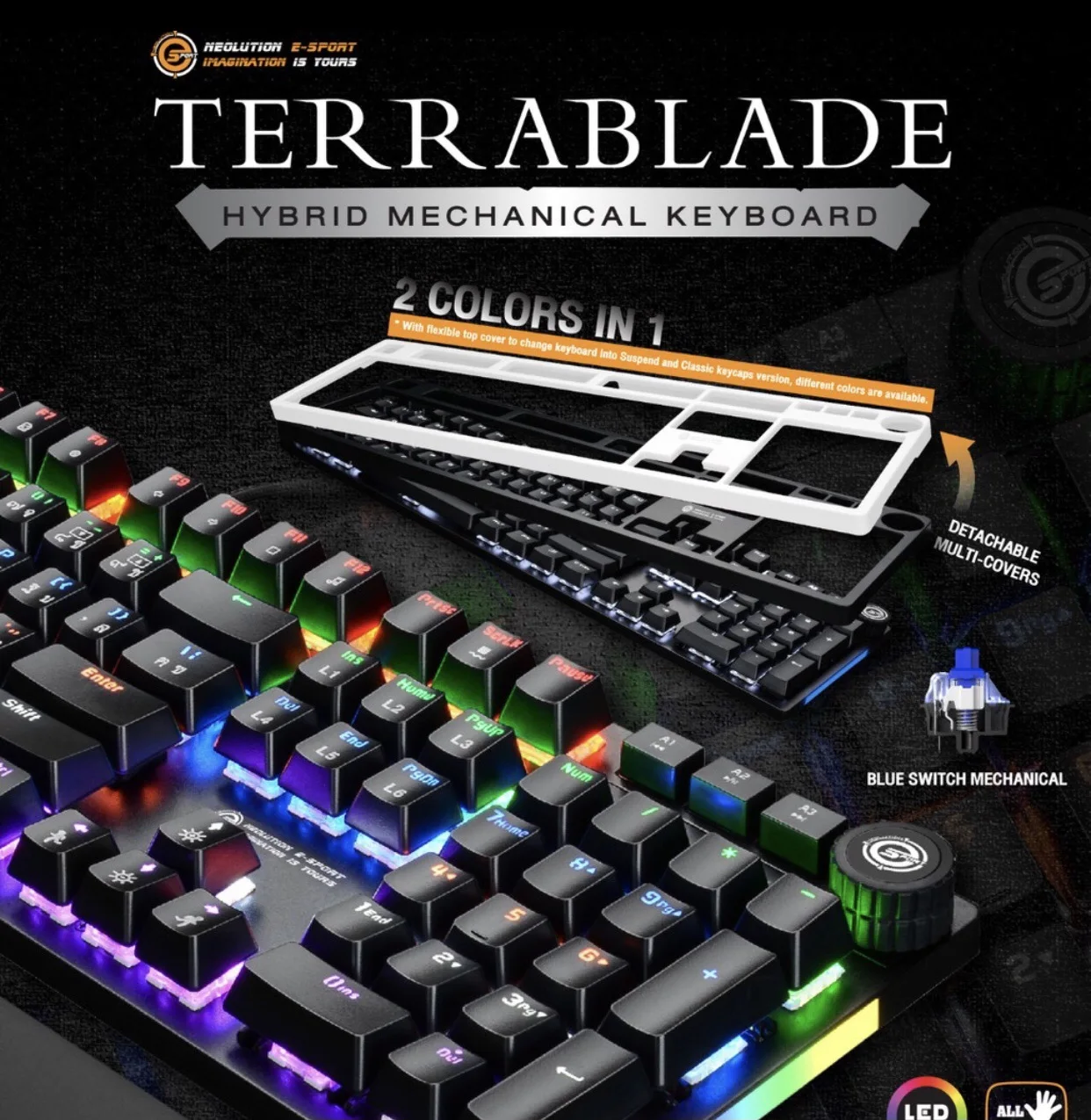 Neolution E-Sport Gaming Keyboard Terrablade คีย์บอร์ดเกมมิ่ง เปลี่ยนหน้ากากได้ ประกันสินค้า 1 ปี
