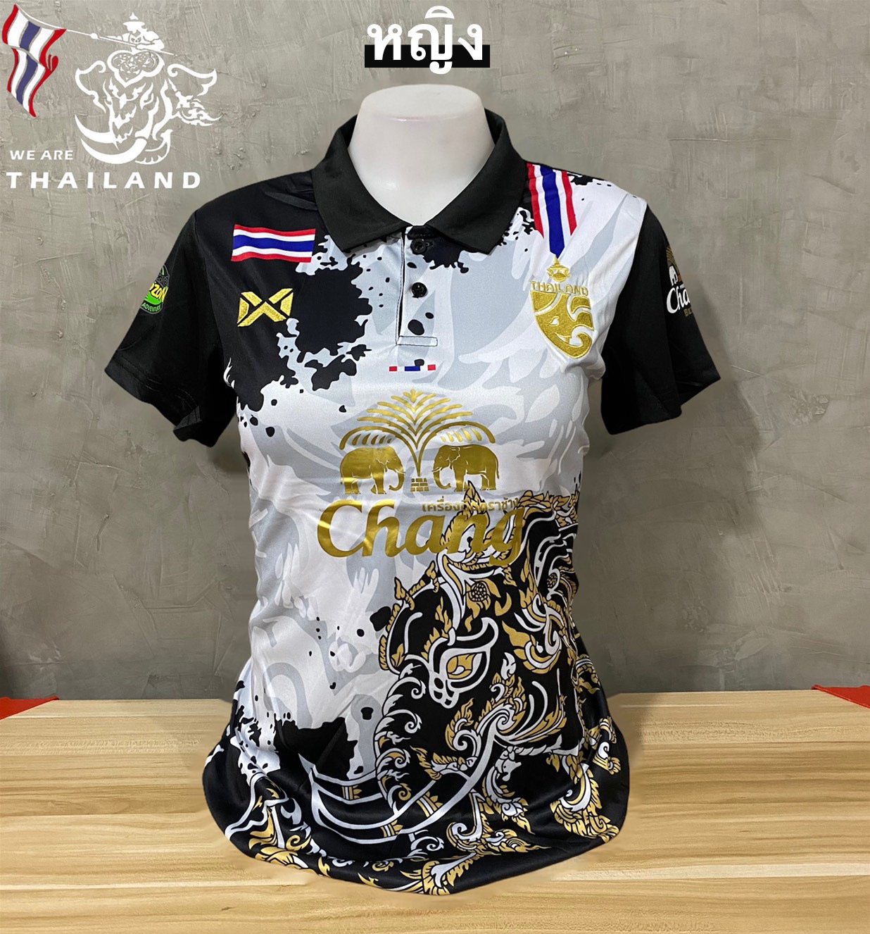 เสื้อบอลทีชาติไทย คอปกชมพู งานสวยมาก ขนาดฟรีไซด์อก32-38 นิ้ว