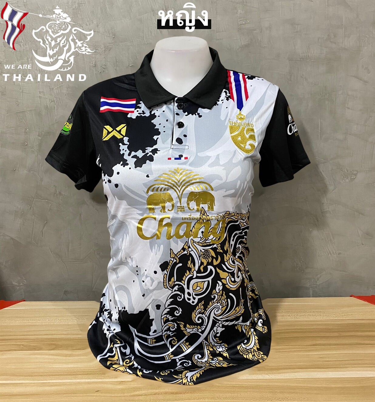 เสื้อบอลทีชาติไทย คอปกชมพู งานสวยมาก ขนาดฟรีไซด์อก32-38 นิ้ว