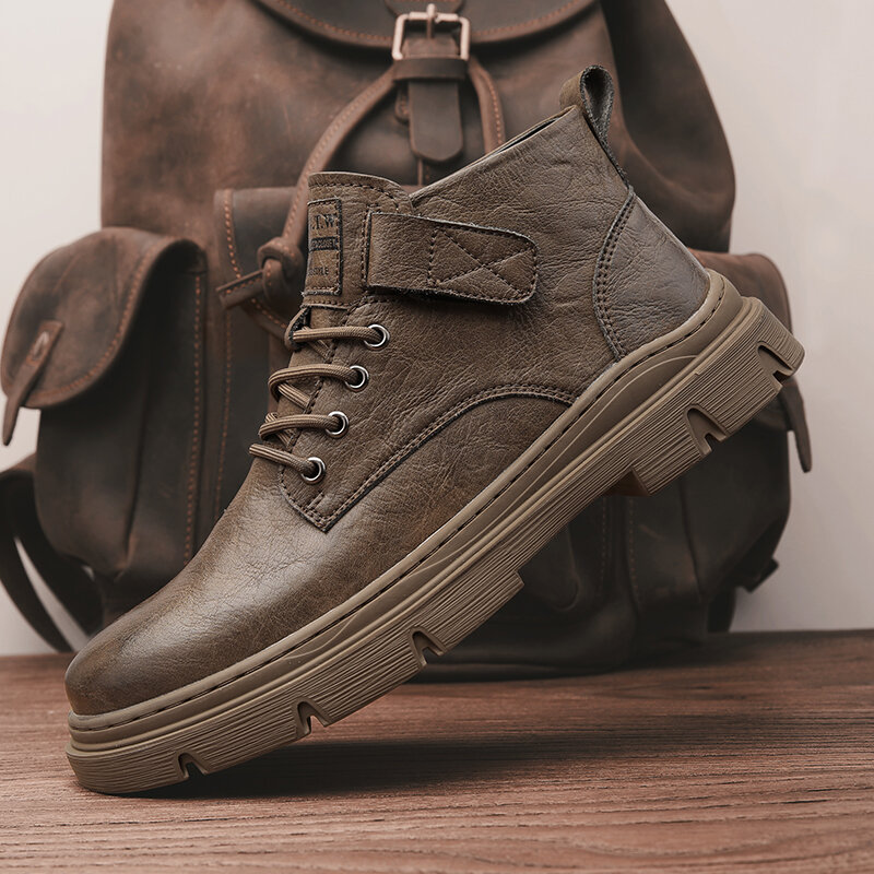 MANPI | Trendy Outdoor Workwear Retro Leather High Top Boots ราคา 3,104 บาท*ส่งฟรี