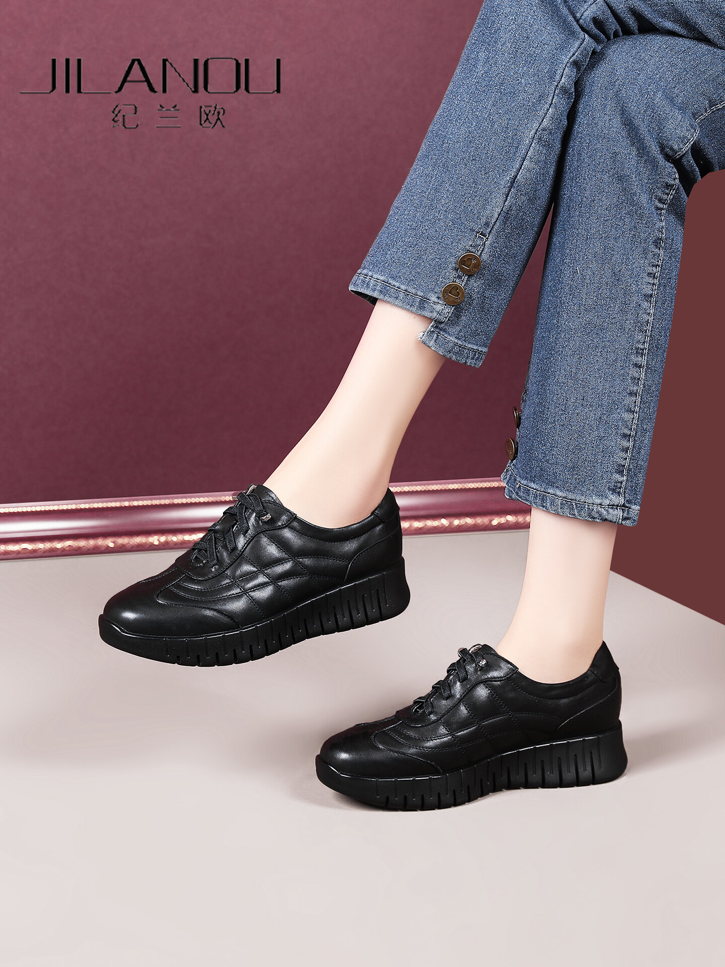 JILANOU | Leather Versatile Flat Sports Casual Women's Shoes ราคา 3,743 บาท*ส่งฟรี