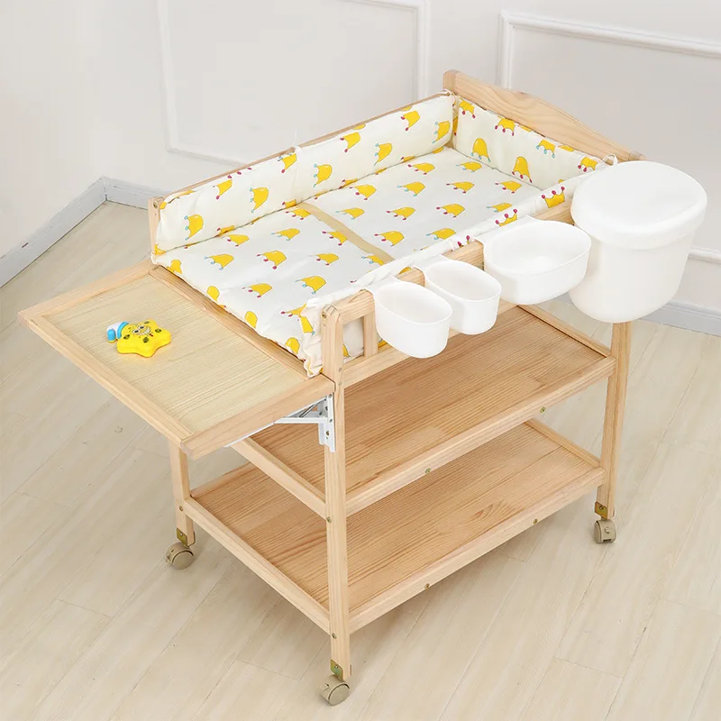 โต๊ะเปลี่ยนผ้าอ้อมไม้แท้เคาน์เตอร์ดูแลเด็กทารกนวดอ่างอาบน้ำแบบชิ้นเดียวมัลติฟังก์ชั่น Petpet แรกเกิดเตียงเด็กทารกโต๊ะเปลี่ยนเสื้อผ้า