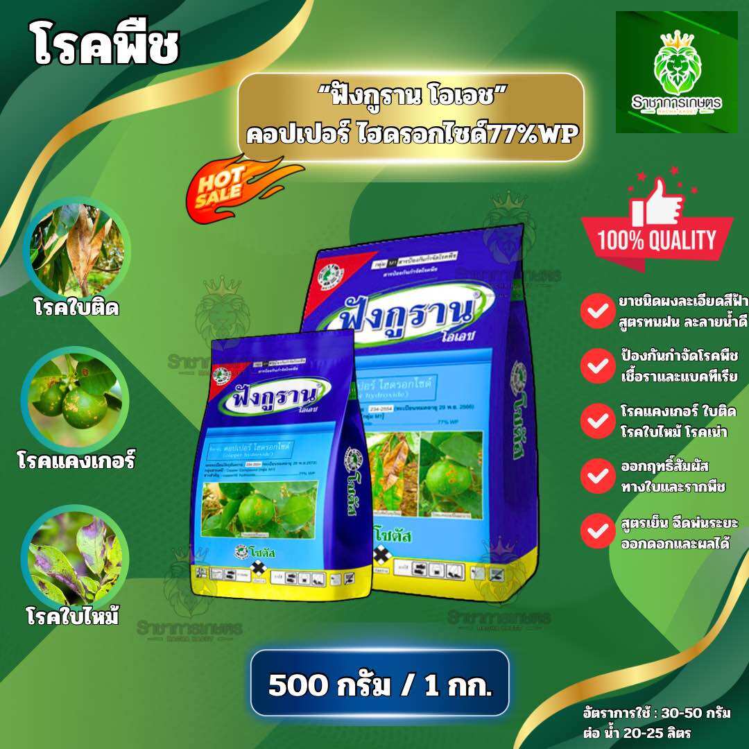 ฟังกูราน 500g./1kg. คอปเปอร์ไฮดรอกไซด์77% สูตรทนฝน ชนิดผงสีฟ้า ป้องกันกำจัดโรค ใบไหม้ ใบติดในทุเรียน โรคแอนแทรคโนส โรคราน้ำค้าง โรคแคงเกอร์ เชื้อรา แบคทีเรีย ราคา 320 บาท*ส่งฟรี