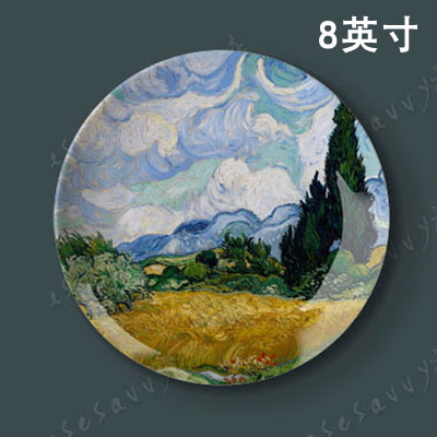 จานตกแต่งภาพสีน้ำมันแวนโก๊ะขนาด8นิ้วจานแขวนผนังของตกแต่งผนังพื้นหลังห้องอาหารห้องรับแขกสไตล์ยุโรปจานเซรามิค  การจำแนกสี 8นิ้ว Van Gogh จานกระเบื้อง-011