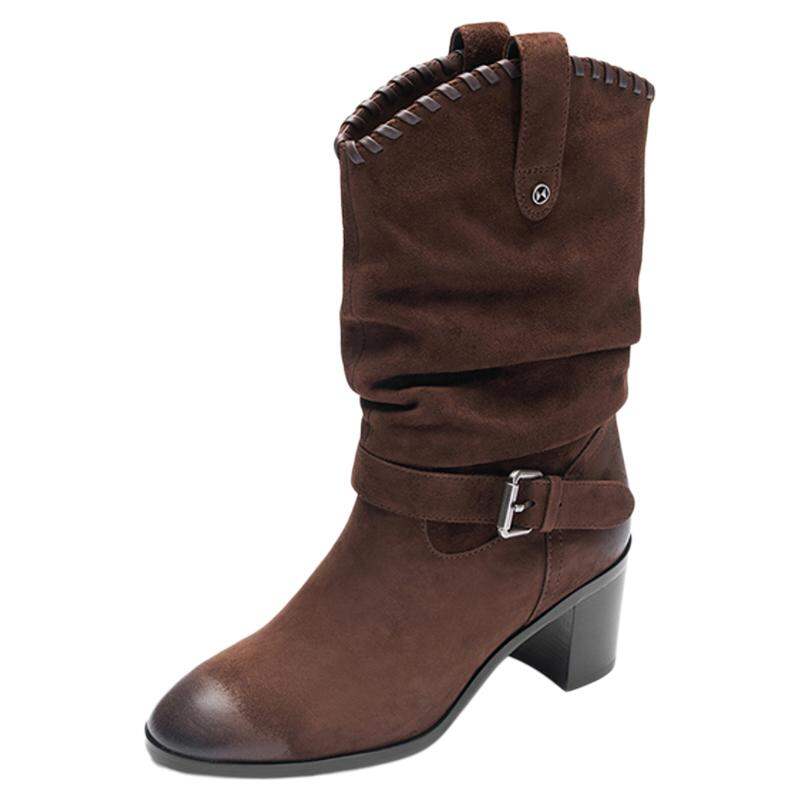 Le Saunda | Stylish Winter Commute Ankle Boot Rough Heel Genuine Leather ราคา 8,897 บาท*ส่งฟรี