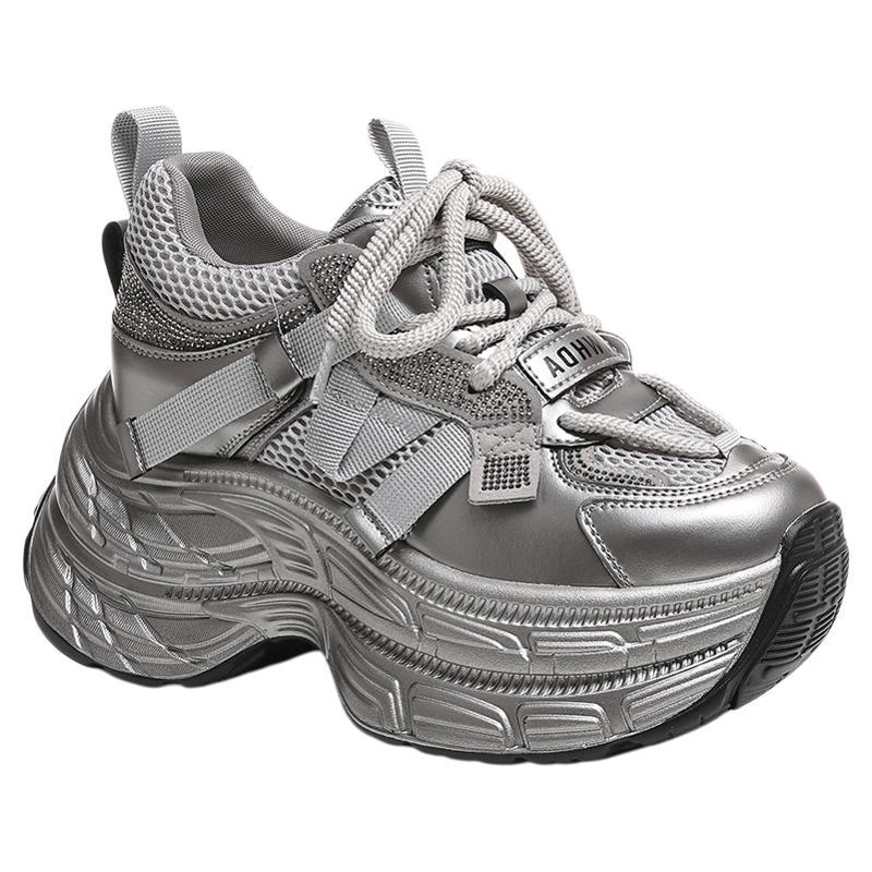 Puissance | Height-increasing Silver Casual Sneakers 8cm ราคา 3,601 บาท*ส่งฟรี