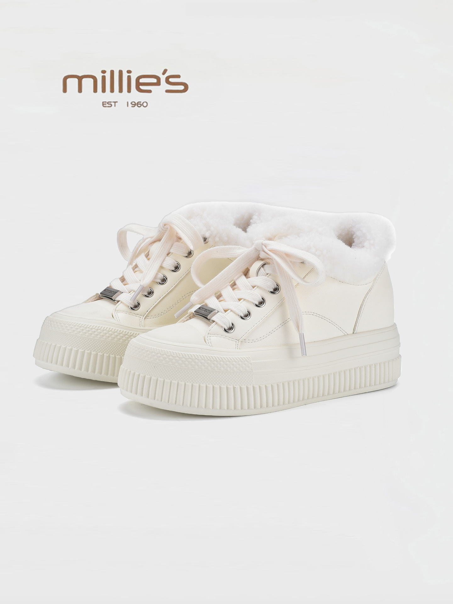 MILLIE'S | Height-Boosting Winter Warm Lined White Casual Shoes ราคา 8,015 บาท*ส่งฟรี