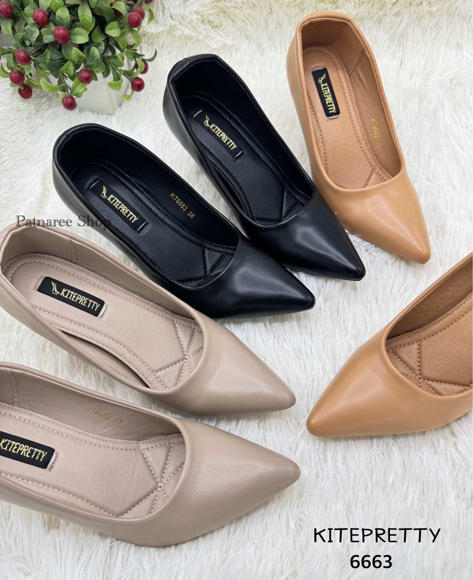 Kitepretty Casual Shoes, Model Kt6663, Soft Leather, 3 Inch Heel, Pointed Toe, Size 35-40 ราคา 399 บาท*ส่งฟรี