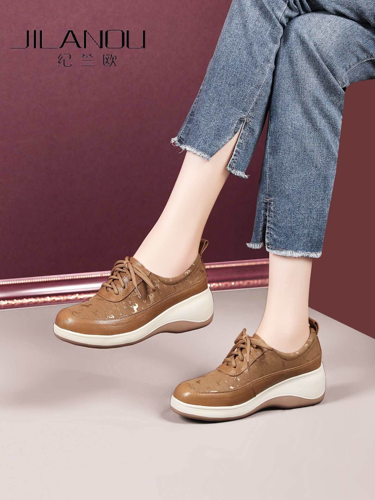 JILANOU | Leisure Soft Leather Shoes Soft Sole Wedge Heel ราคา 3,738 บาท*ส่งฟรี