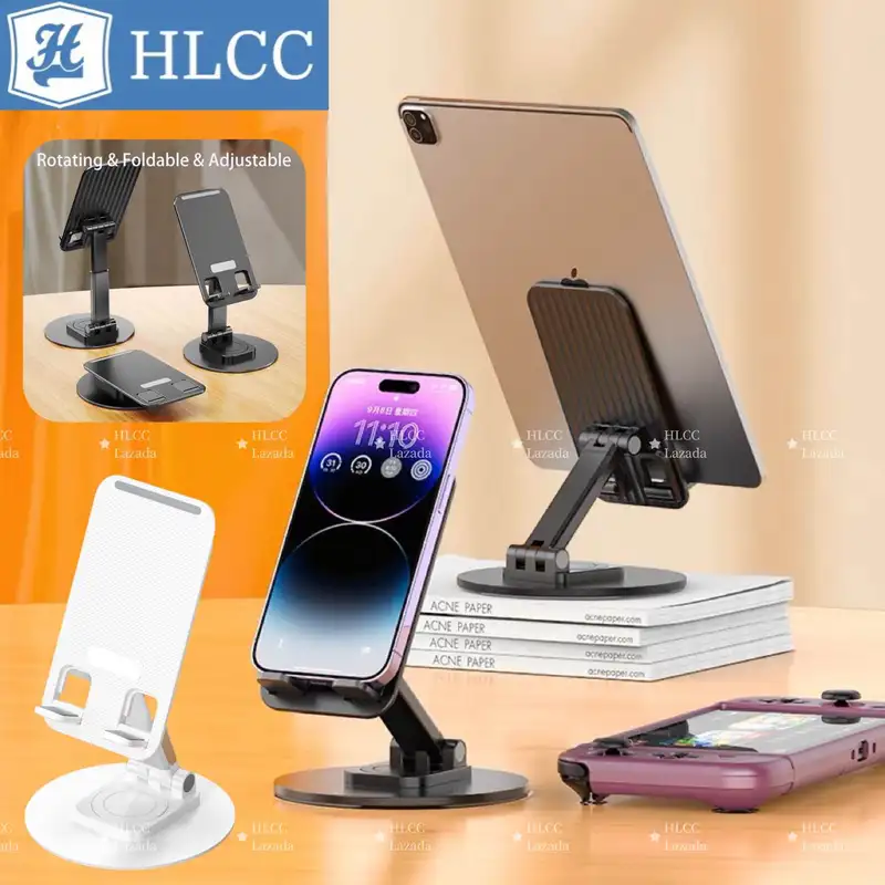 ภาพหน้าปกสินค้าที่วางโทรศัพท์ แท็บเล็ต แท็บเล็ต แบบพับเก็บได้ หมุนได้ 360 องศา การออกแบบเพลาคู่ ขายึดปรับได้สำหรับiPad จากร้าน HLCC บน Lazada