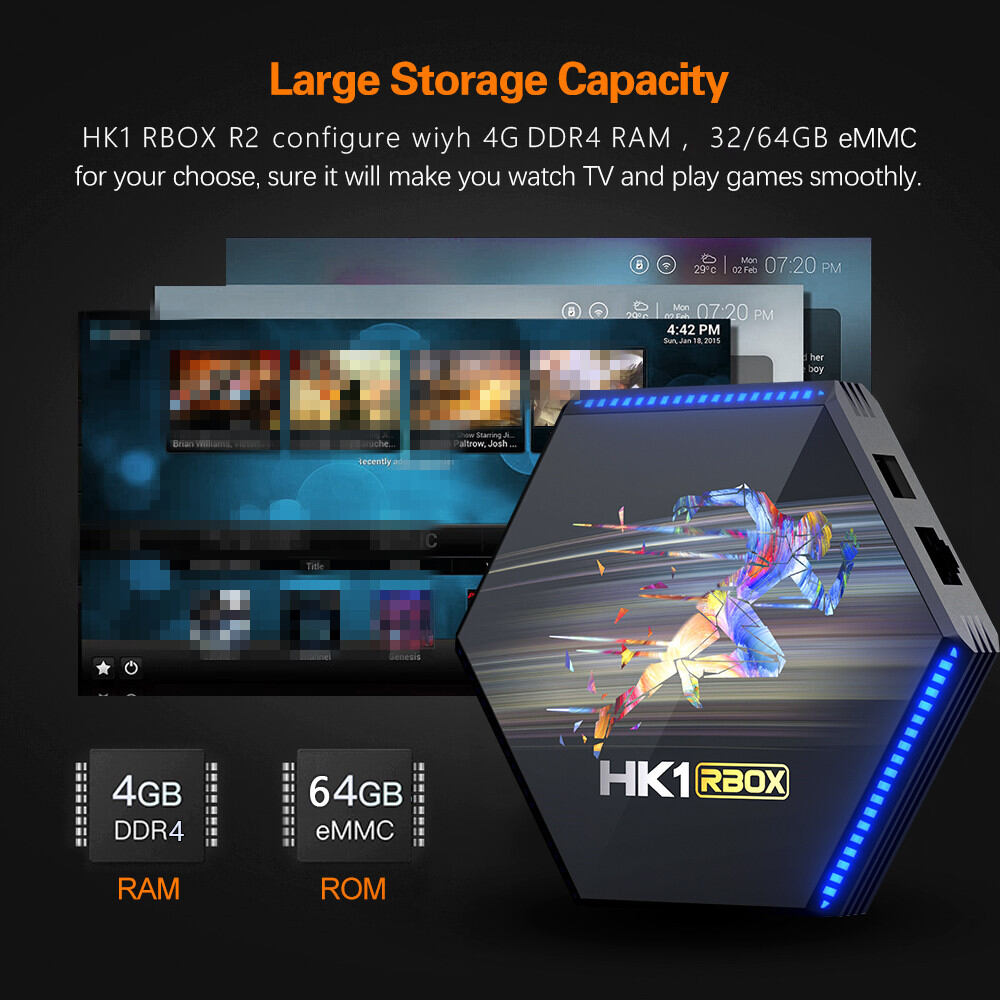กล่องทีวีด้านบนเครื่องจากต่างประเทศ HK1 rbox R2แอนดรอย11บลูทูธไร้สายแบบ ...