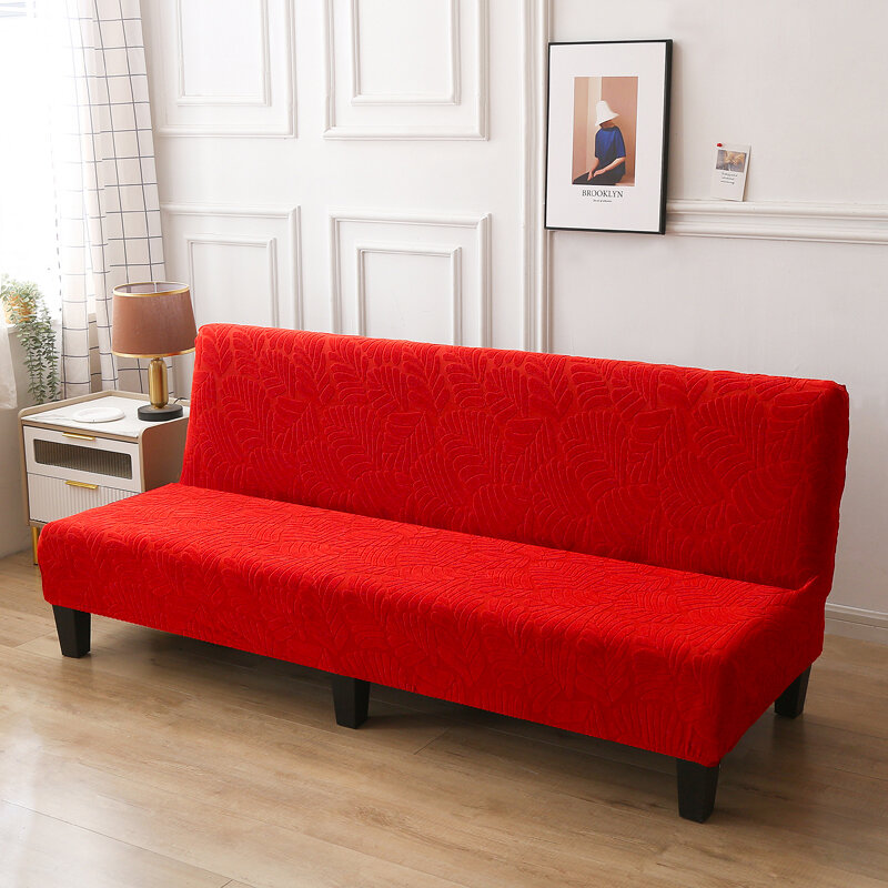 LANMOLIFE ผ้าคลุมเตียงโซฟา Jacquard สีทึบไม่มีที่วางแขนโซฟาผ้าคลุมเตียงยืดหยุ่นสูงพับเฟอร์นิเจอร์ป้องกันครอบคลุม