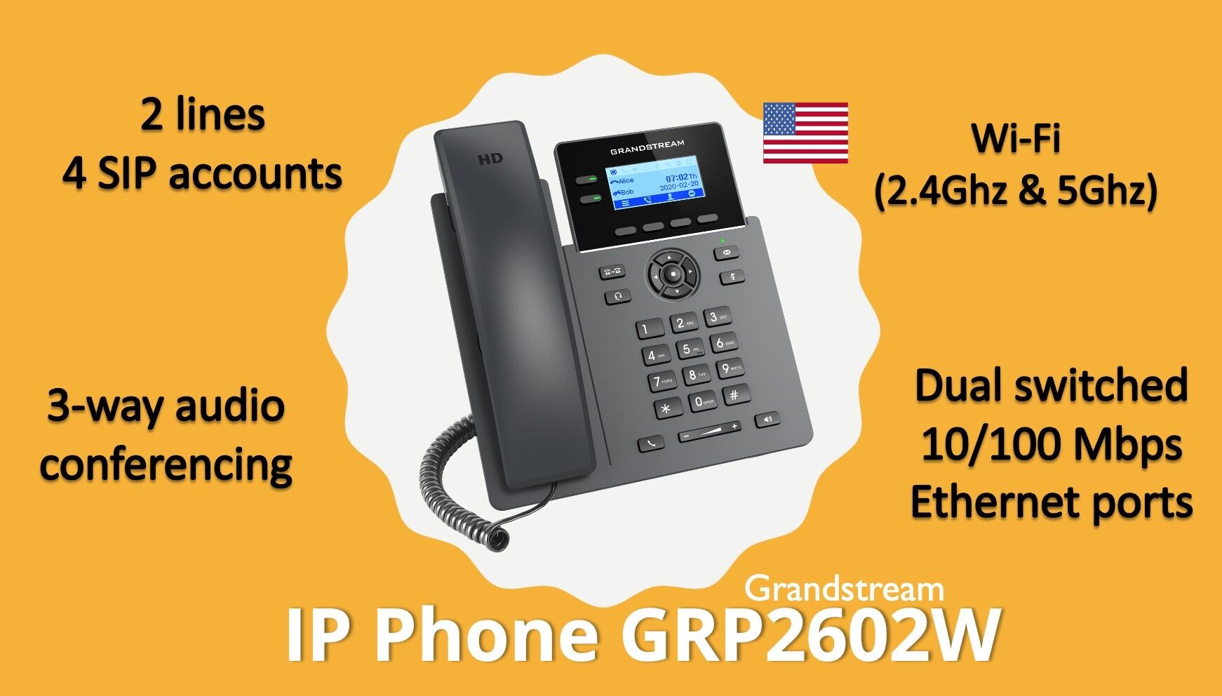 IP Phone GRP2602W WIFI Phone Grandstream ราคา 2,750 บาท*ส่งฟรี