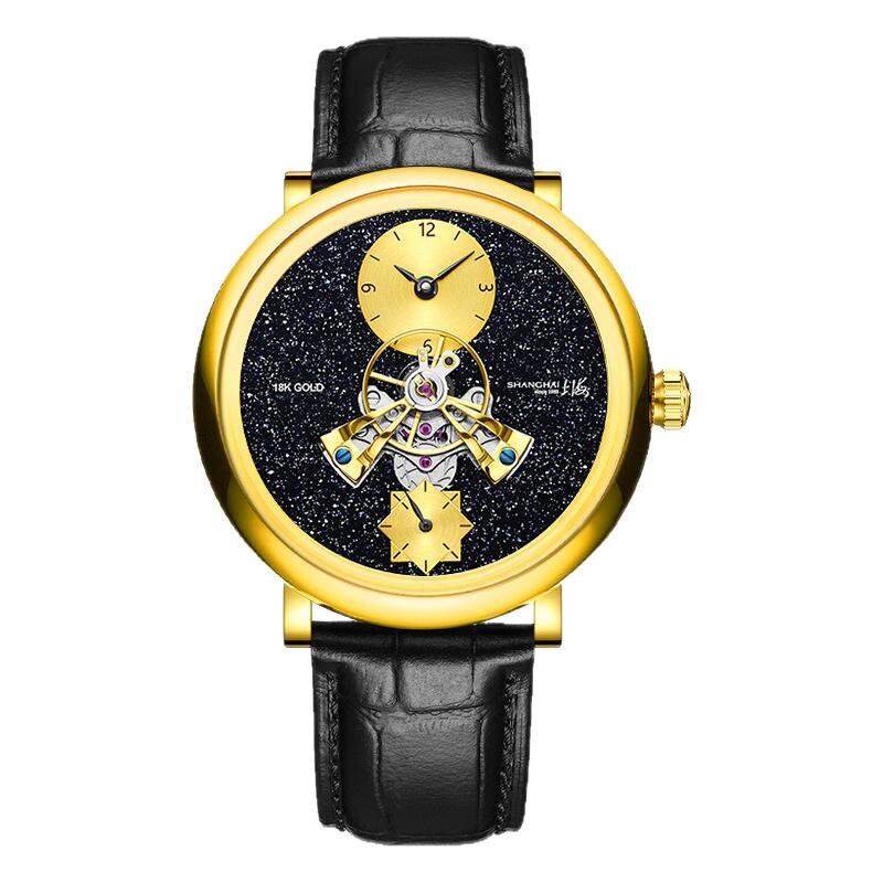 Shanghai | Shanghai Watch Starry Sky 18K Gold Hollow Centralized Escapement Automatic Mechanical Watch Synthetic Sapphire Mirror Men's Wristwatch ราคา 23,467 บาท*ส่งฟรี