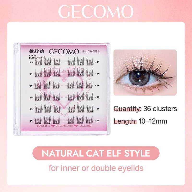 C-08🌟GECOMO ขนตาปลอม 3D แบบช่อ มีกาวในตัว แบบสามชิ้น ต่อขนตาธรรมชาติ ตาโต ติดทน ใช้งานง่าย เหมาะส...