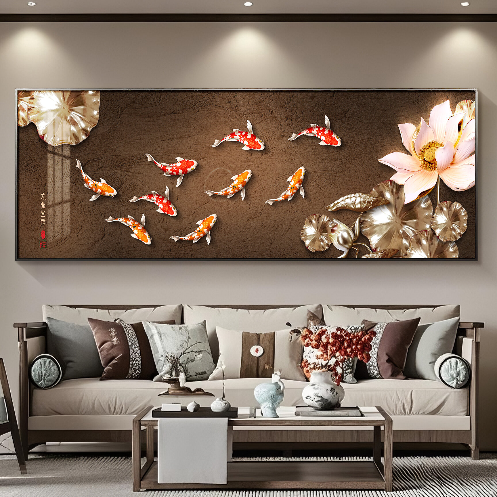 XIANGTUYIN | Large New Chinese-Style Living Room Wall Art with Auspicious Koi Fish ราคา 2,991 บาท*ส่งฟรี