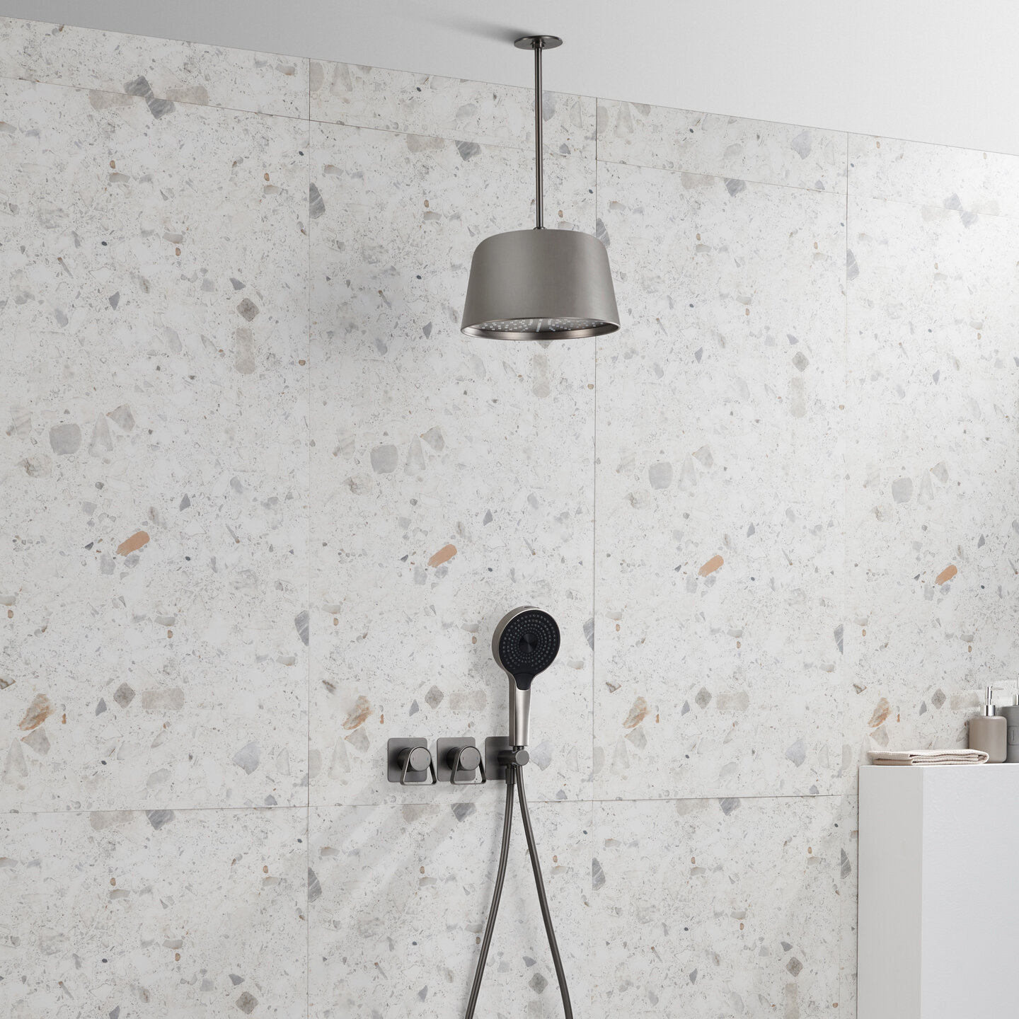 AZOS | Gun Gray Ceiling-Mounted Showerhead Set with Boosting Pressure ราคา 6,844 บาท*ส่งฟรี