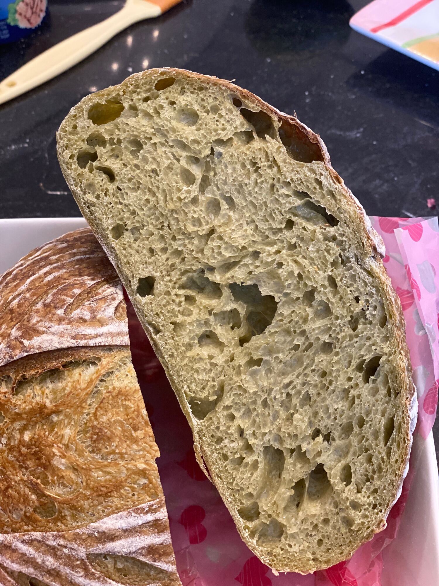 ซาวโดว์ชาเขียวGreen tea sourdough bread 650 อาหารเช้า อาหารว่าง วึแกน