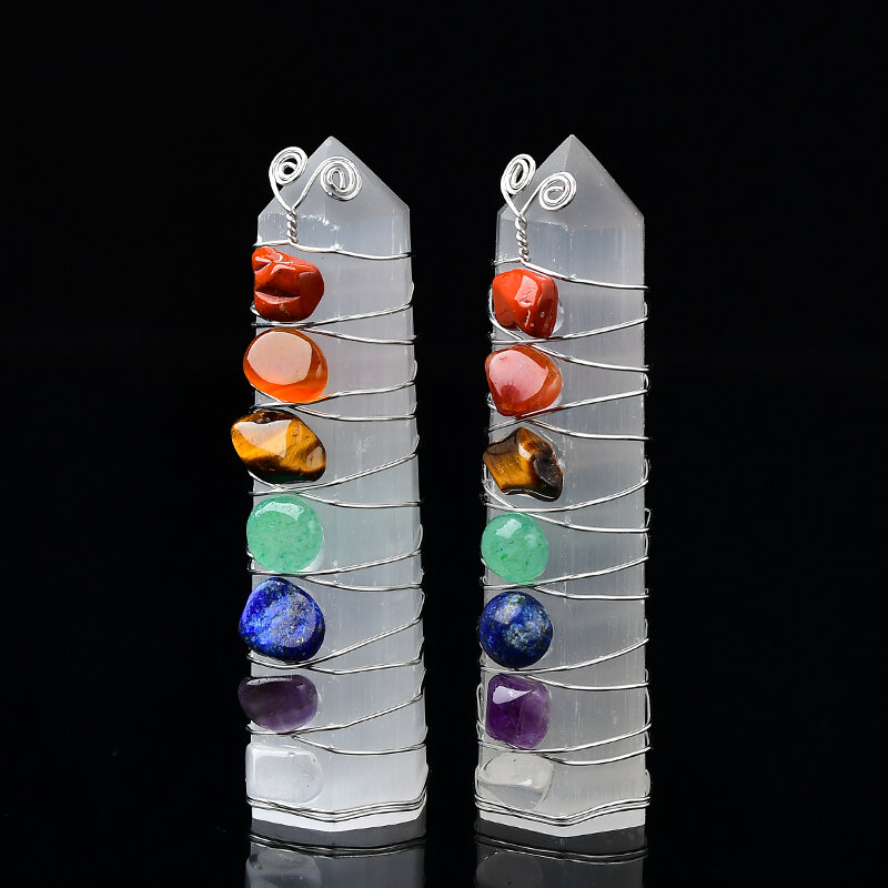 1PC ธรรมชาติ Selenite Point Seven Chakras Healing หิน Obelisk ควอตซ์ Wand Tower เครื่องประดับสําหรับตกแต่งบ้านหินพีระมิด
