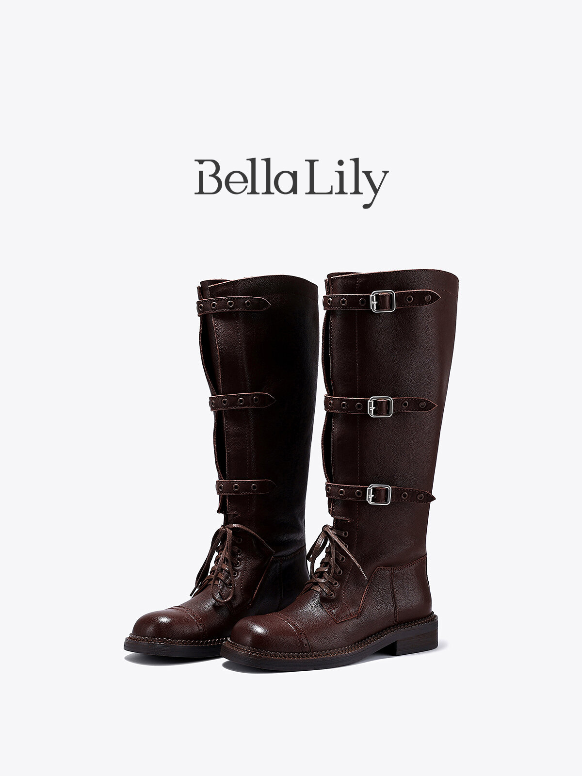 Bella Lily | English Style Western Cowboy Boots Leather Motorcycle Boots ราคา 8,510 บาท*ส่งฟรี