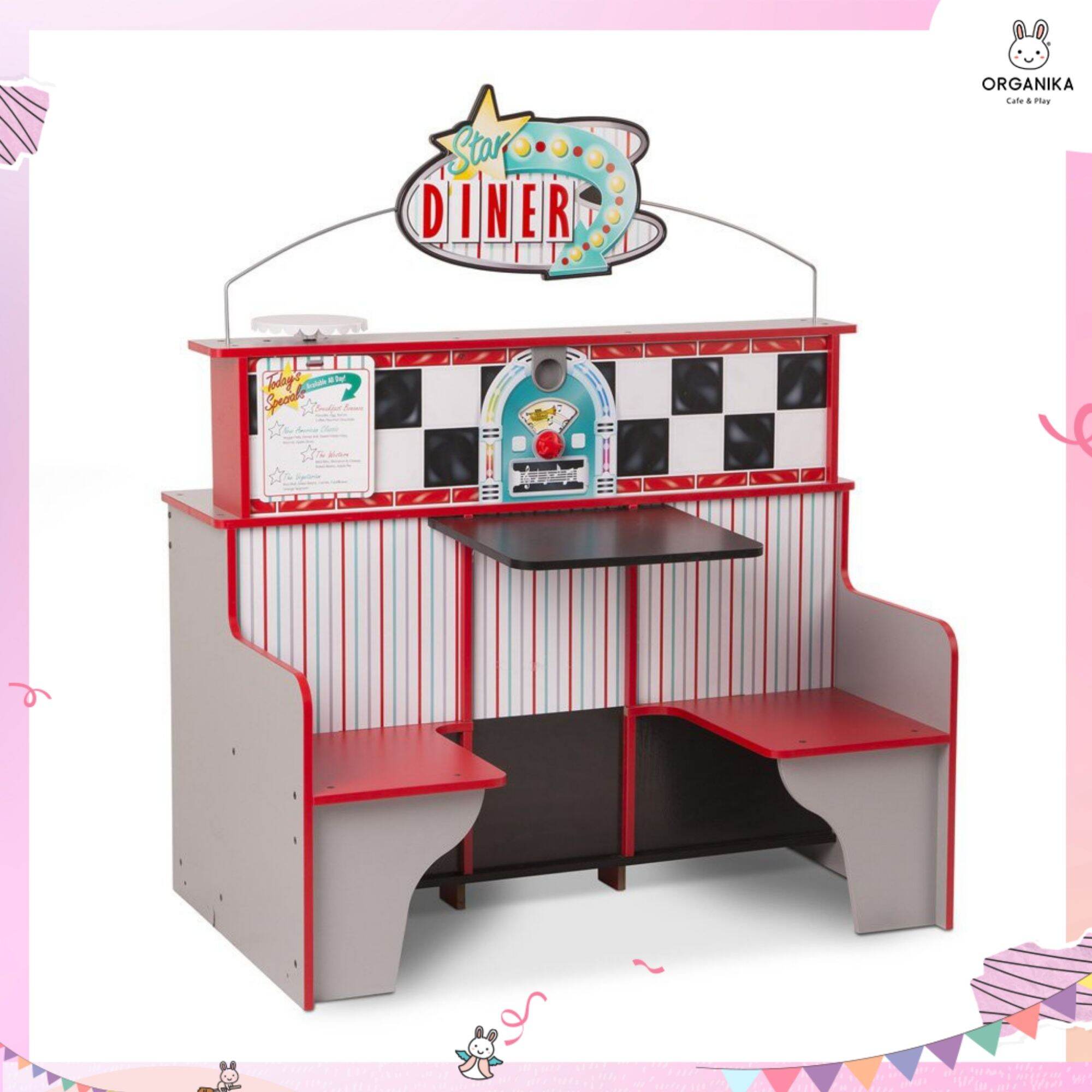 ชุดเคาท์เตอร์ทำครัวและยังมีเก้าอี้กับโต๊ะนั่งแบบอเมริกันไดเนอร์ Melissa & Doug รุ่น 3951 Diner Kitchen Set ราคา 11,120 บาท*ส่งฟรี