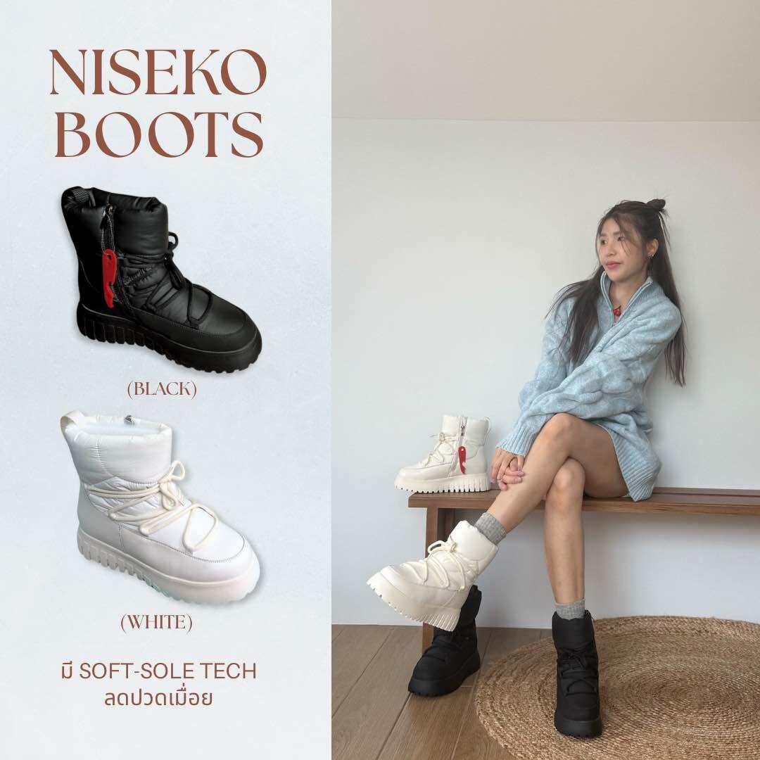 Niseko Boots, Snow Boots, Special Anti-Slip Properties, Can Turn into Ice Spikes, Warm to -20 Degrees. ° C Fleece Lining Mixed with 30% Wool, Walk on Clouds Insole, Comfortable to Wear, Suitable for Traveling to Japan, Korea, and Skiing. - ยี่ห้อ Look at me ราคา 2,890 บาท*ส่งฟรี