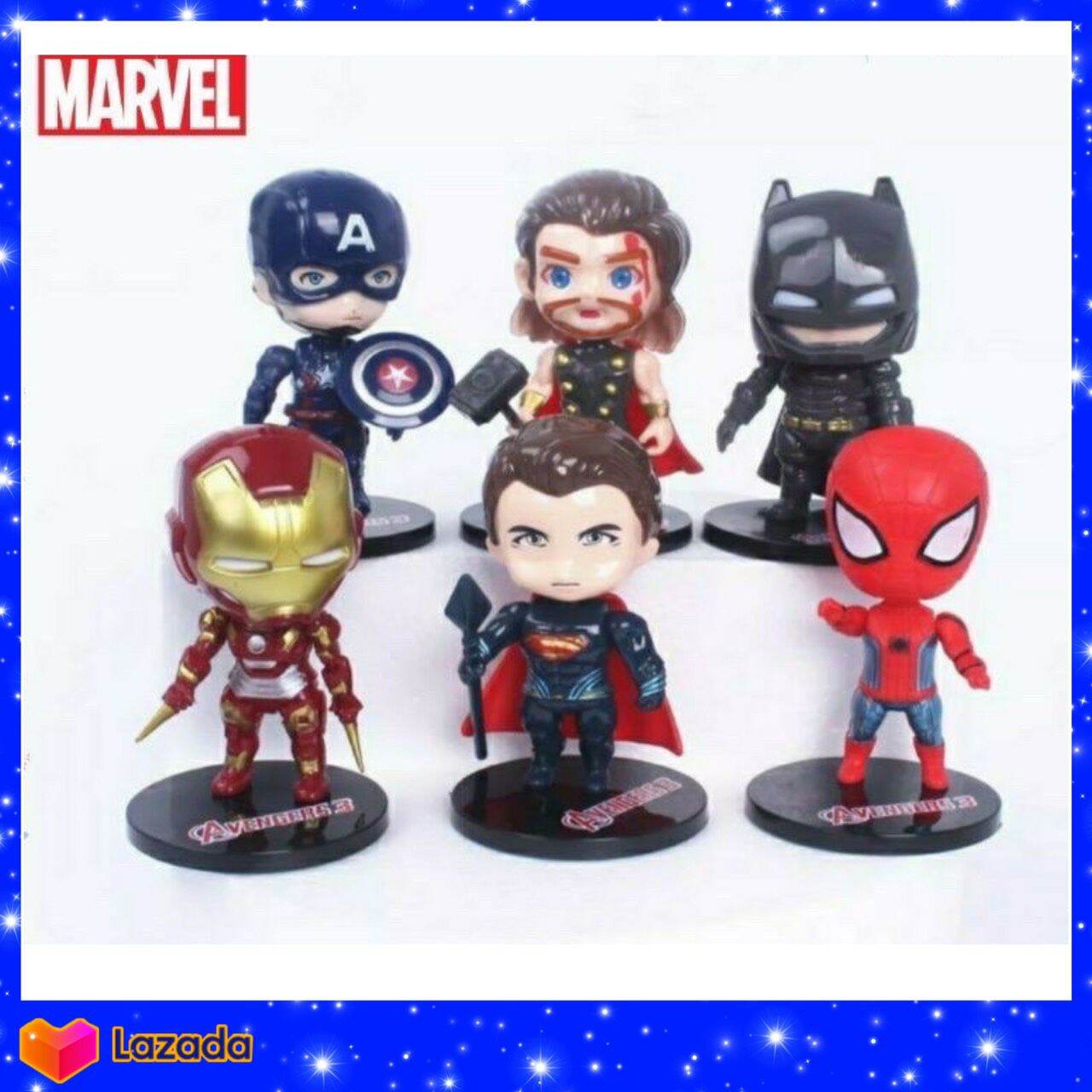 โมเดลฮีโร่ Avengers marvel 6ตัว ไอร่อนแมน สไปร์เดอร์แมน ของเล่นเด็ก แต่งเค้ก