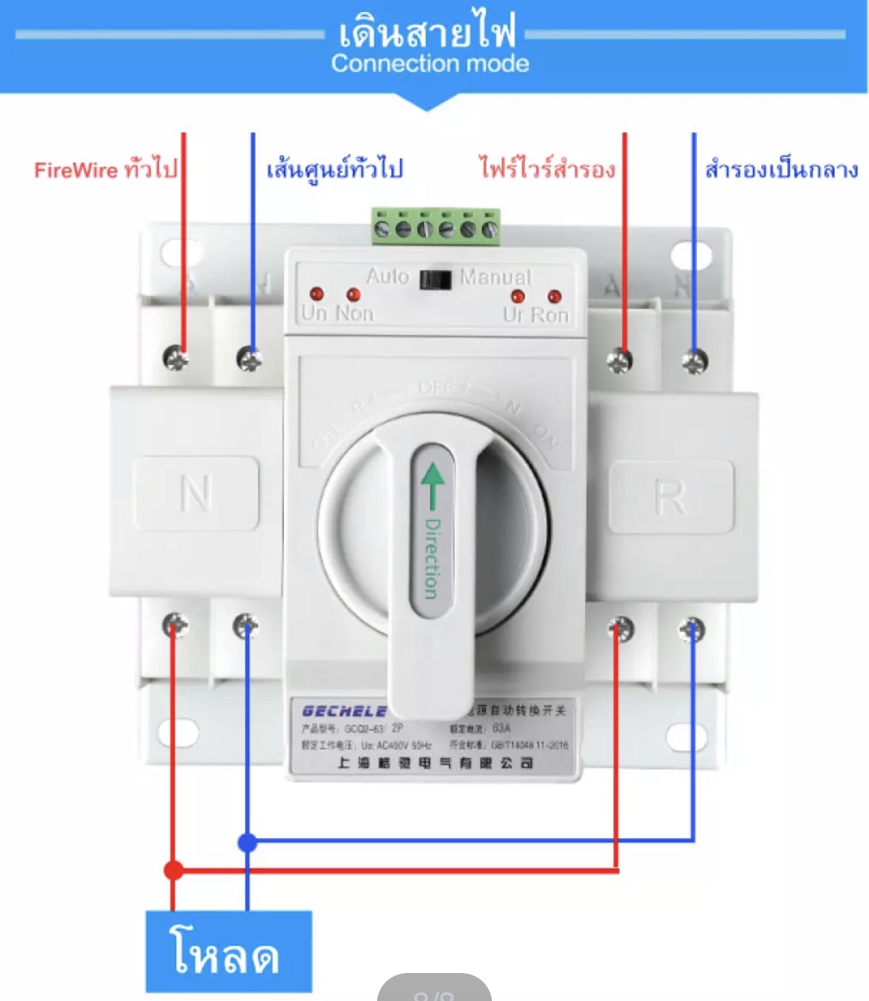 ส่งจากกรุงเทพ)สวิตซ์สลับแหล่งจ่ายไฟ อัตโนมัติ ระบบไฟสำรอง Ats Automatic  Dual Power Transfer Switch 2P 63A - Krixi_Shop - Thaipick