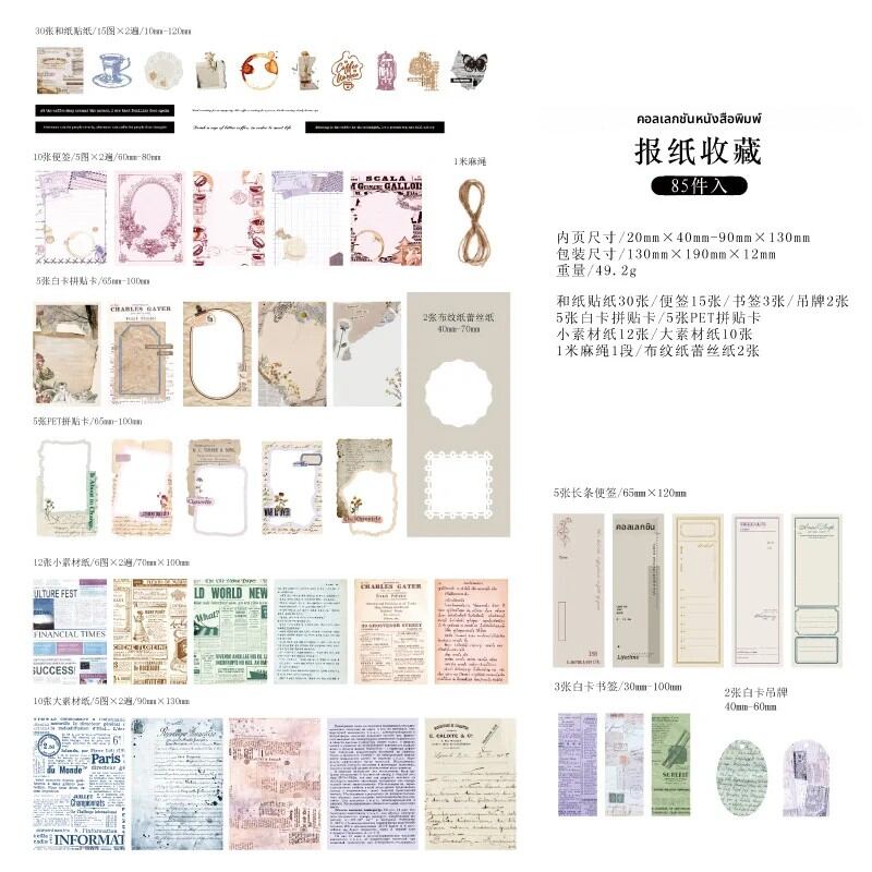 85 ชิ้น/แพ็ค Vintage ผสมวัสดุตกแต่งกระดาษ Scrapbooking วัสดุชุด