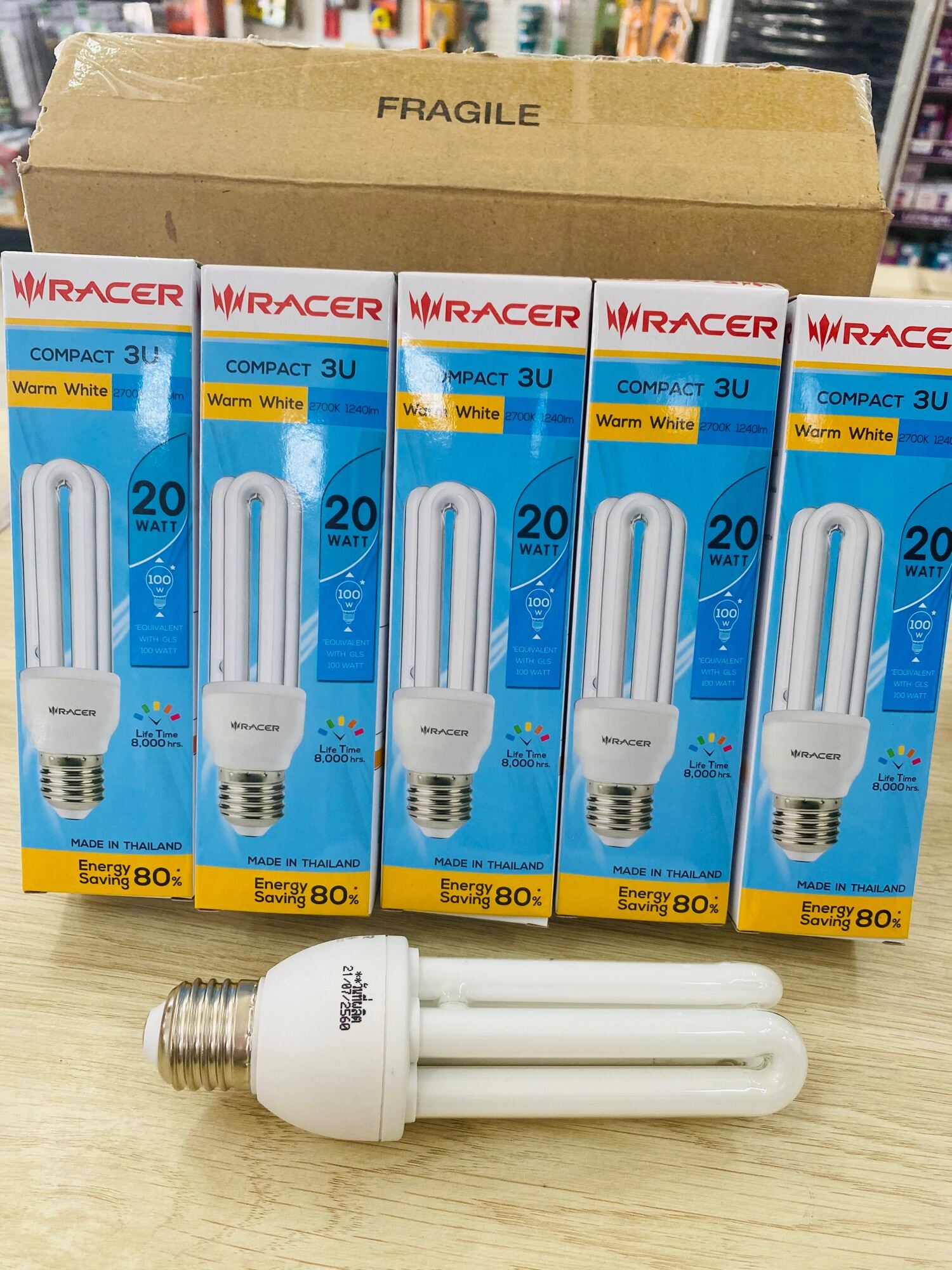 หลอดตะเกียบ 3 แกน แสงวอร์ม racer compact 3u 20w ประหยัดไฟ 80'00K 1240 lumen ผลิตปี 2560