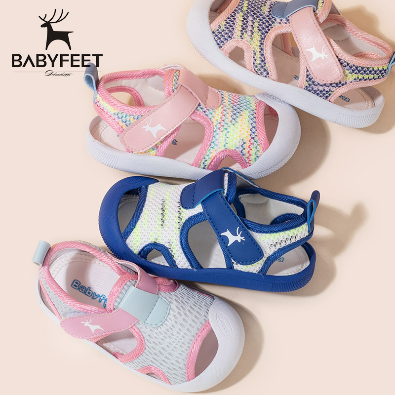 Babyfeet ชายหญิง Petpet รองเท้ารองเท้าแตะเด็กทารก0-1ปีหัดเดินเปิดรองเท้าผ้ารองเท้าหัวปิดกันลื่นพื้นรองเท้าแบบอ่อนฤดูร้อน