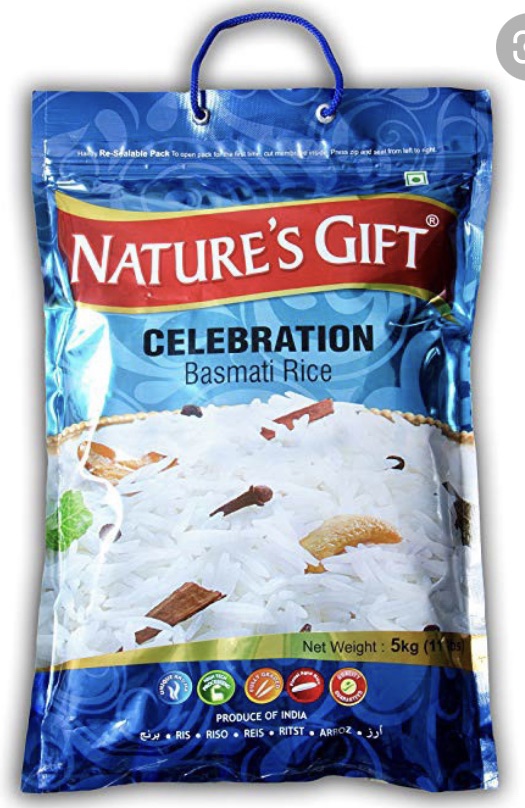 Natures's Gift, celebration Long Grain Basmati rice 5 kg from India