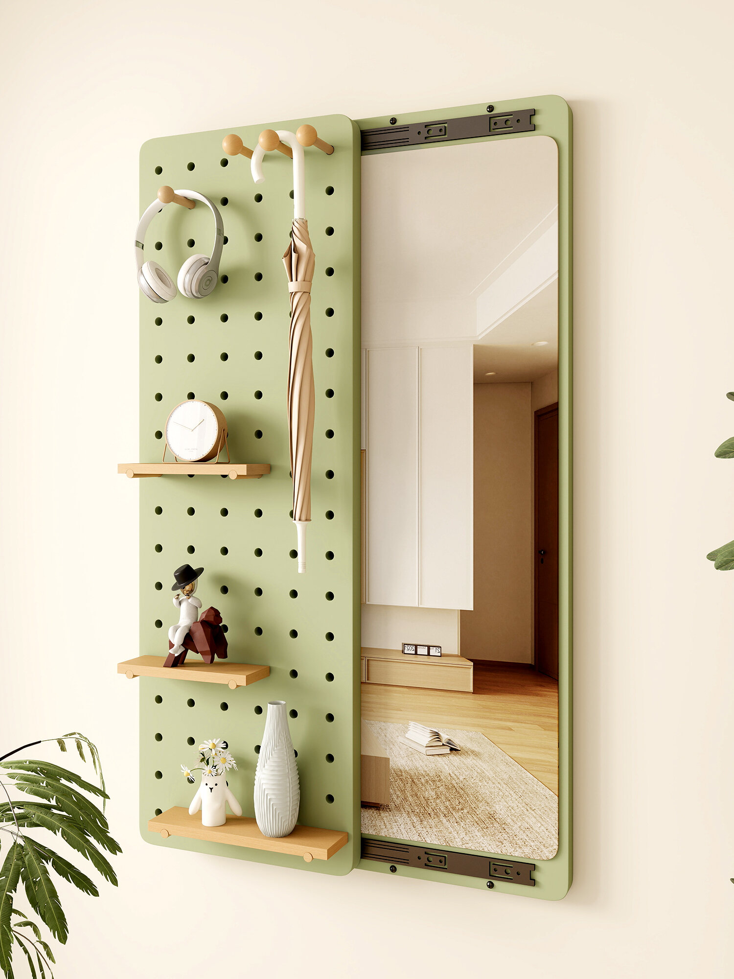 BEIQIVI | Sliding Wall Mirror with Hooks Full Length ราคา 6,377 บาท*ส่งฟรี