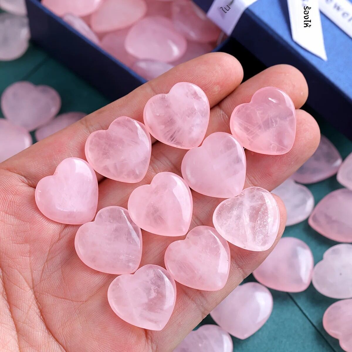 10/20/30PCS Rose Quartz Heart คริสตัลขัดหิน Healing หินกรวดตัวอย่างของขวัญวาเลนไทน์สําหรับผู้หญิง