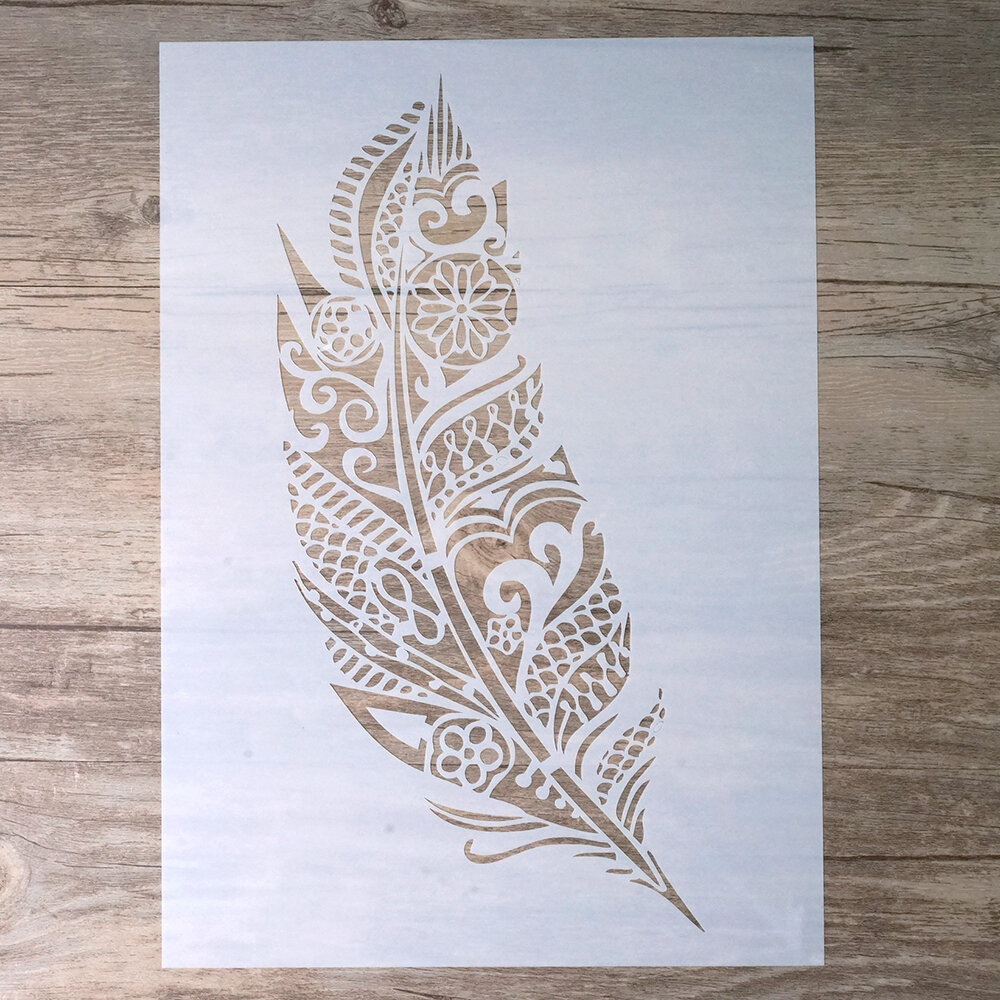 A4 ขนาด DIY Craft Layering Mandala Feather ลายฉลุสําหรับภาพวาด Scrapbooking อัลบั้มตกแต่งลายนูนกระดาษการ์ด
