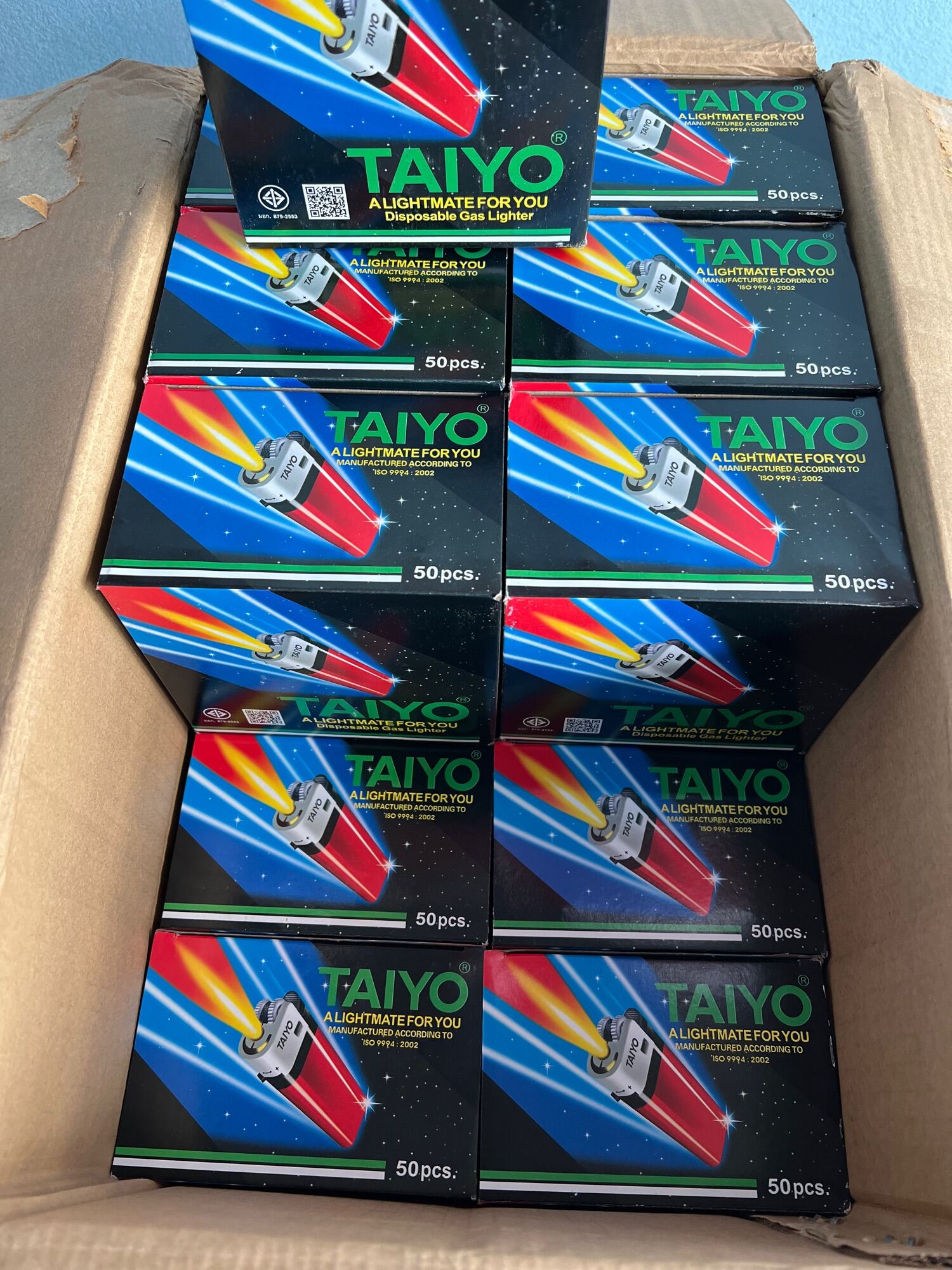 ไฟแช็คไทโย TAIYO(หุ้ม)กล่องดำ ยกลัง 20กล่อง (สินค้านำเข้า)พร้อมส่ง