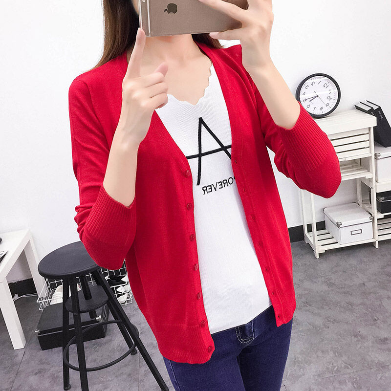 เสื้อคาร์ดิแกนใส่ด้านนอกเสื้อใส่ในห้องแอร์แบบบางสำหรับฤดูใบไม้ผลิและฤดูใบไม้ร่วง2022เสื้อไหมพรมเสื้อถักแบบสั้นสำหรับผู้หญิงเสื้อคลุมไหล่ตัวเล็กเข้ารูปแมทช์ลุคง่าย ราคา  855,331 บาท*ส่งฟรี