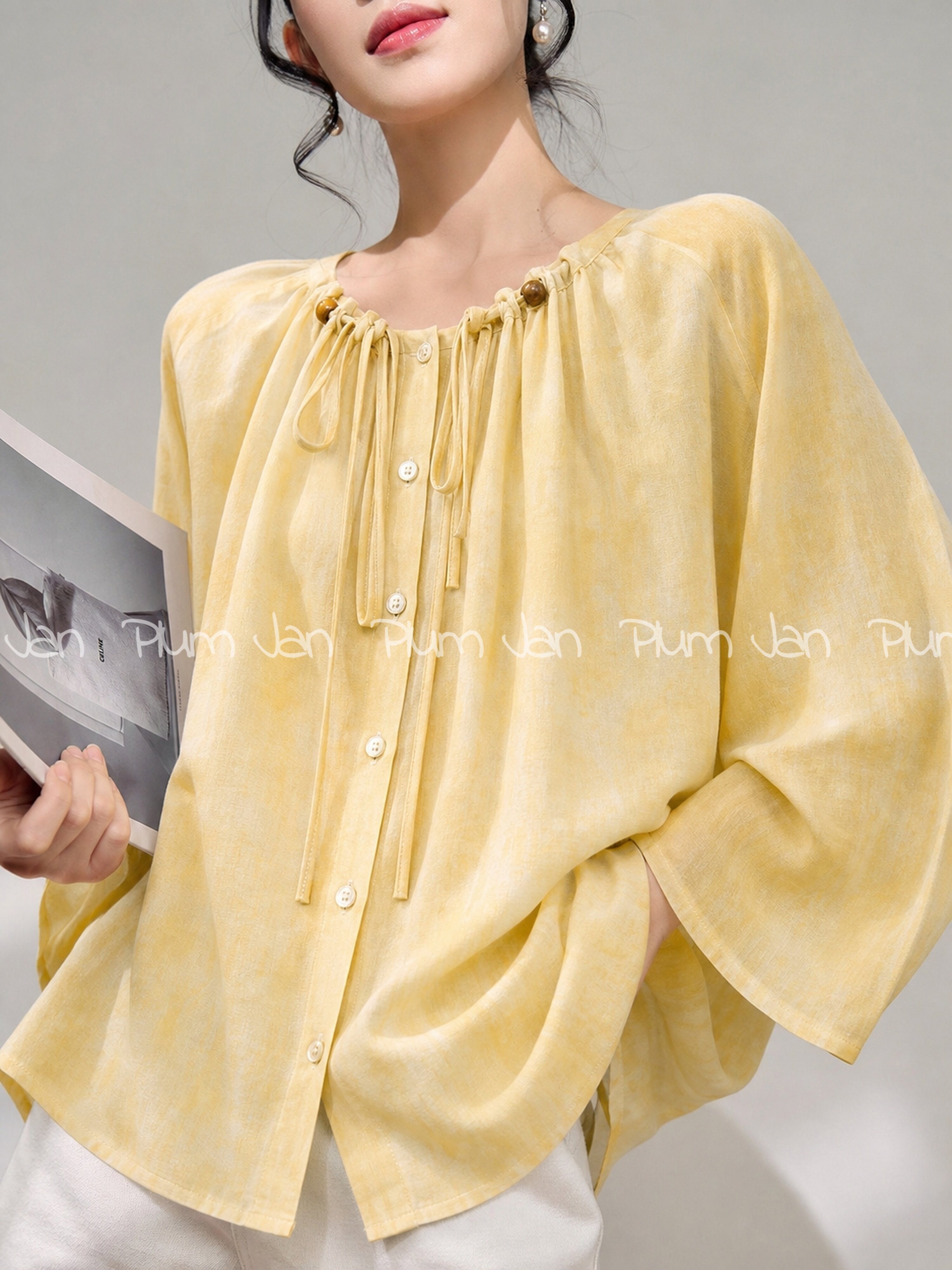 PlumJan | French Style Yellow Beaded Short Sleeve Shirt ราคา 6,397,868 บาท*ส่งฟรี